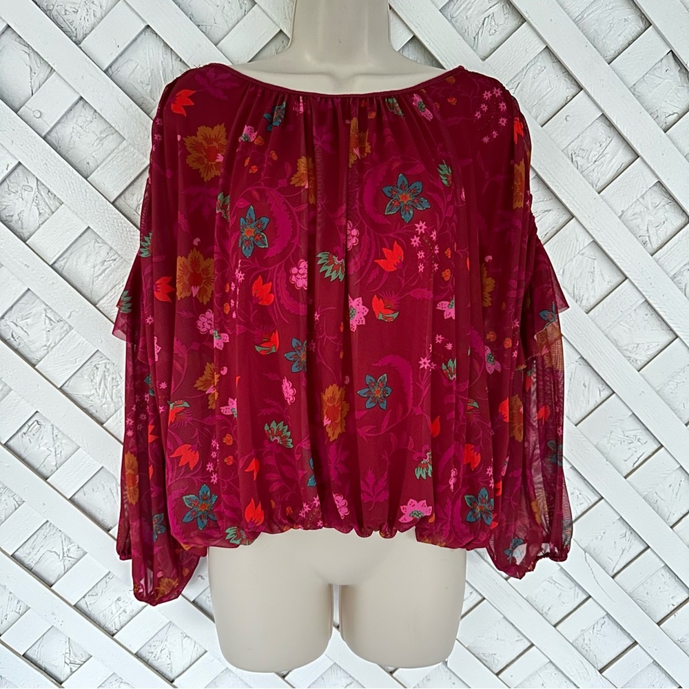 Free People Burgundy Floral Peasant Blouse - Picture 3 of 12